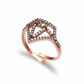 Zircon Stone Diamond Shape Design Adjustable Ring Turkish Handcrafted Wholesale 925 Sterling Silver Jewelry